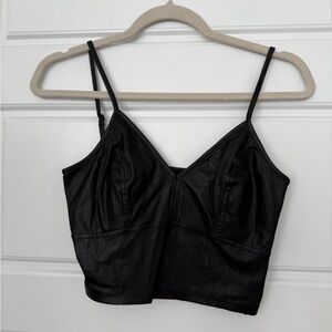 Aqua Black Faux Leather Crop Top
